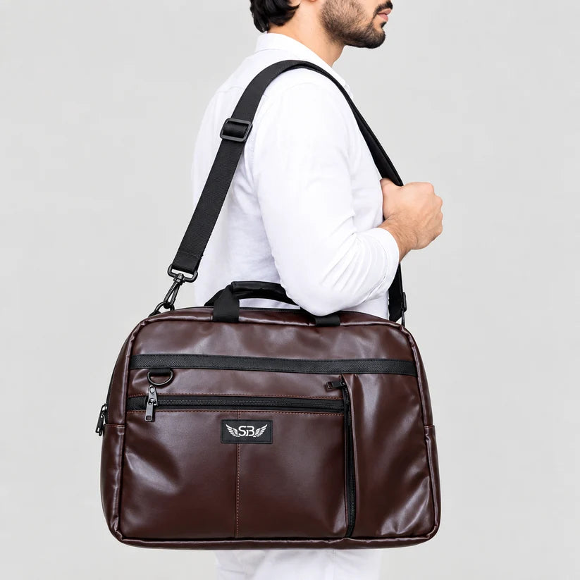 👜3 In 1 Premium Brown Pu Leather Convertible Travel Bag