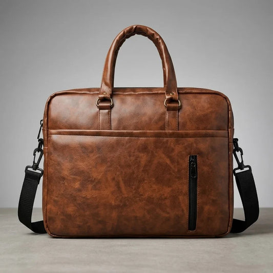 💼 Premium Brown Pu Leather Laptop Bag – Stylish, Elegant & Professional